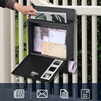 KYODOLED Locking Mailbox Wall Mount, Locked Mail Boxes, Mailbox with Key Lock for Outside, Large Capacity Drop Box for Newspapers, 13 x 3.4 x 11.8 Inch, Black