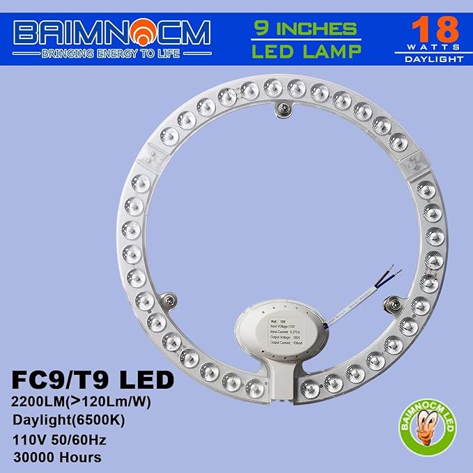 9 Inches LED Circline Light Bulb 18 Watt Replacement for T9 FC9T9 22W, FC10T9 30W, FC12T9 32W Circular Fluorescent Bulb, 6500K Day Light 2200LM, Not Dimmable, 2 Pack