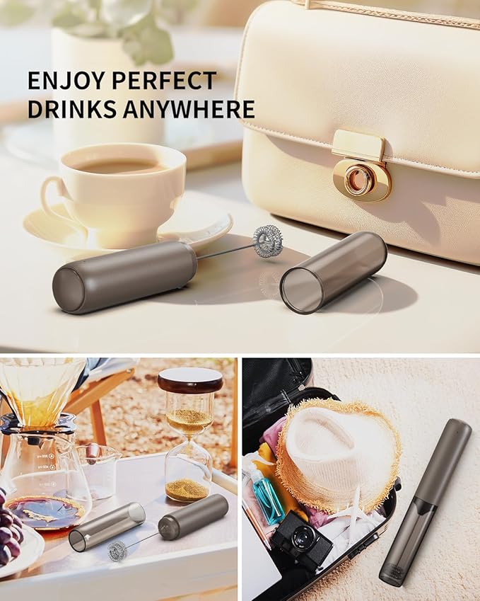 CIRCLE JOY Portable Rechargeable Milk Frother Hanheld, Dual Spring Whisk Electric Coffee Frother Wand Drink Mixer for Matcha Lattes Cappuccino, Kitchen Gifts, Brown