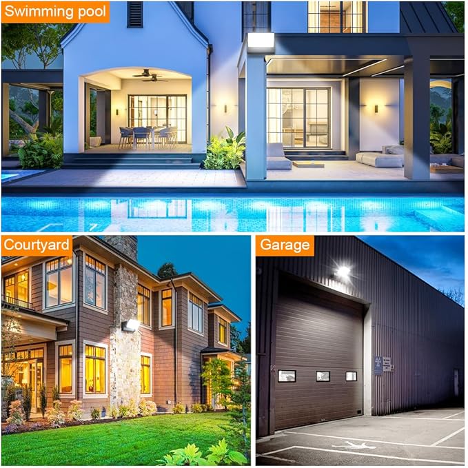 Juyace 60W LED Flood Lights Outdoor Wall Pack Light No photocell Lighting Fixtures for House 360° Rotational 6000lm 5000K IP65 Waterproof Modern Security Floodlights for Above Garagee 2Pack