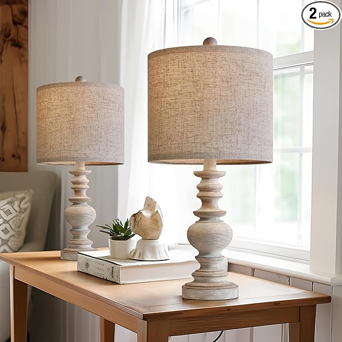 BOBOMOMO Tradition 20" Rustic Table Lamp Set of 2 for Living Room Bedroom Bedside Desk Lamps Bedroom Nightstand Vintage Lamps Linen（Suitable for Decorating Small Areas）