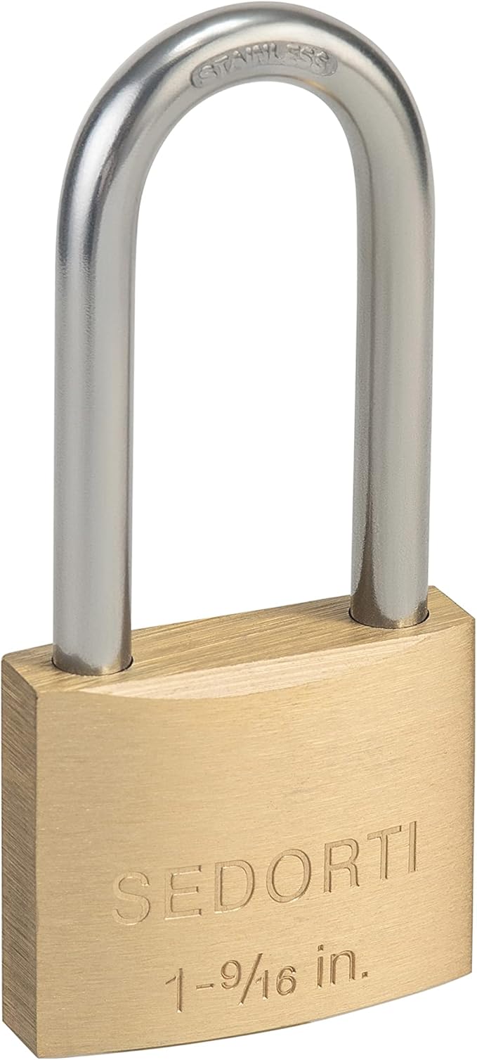 12-Pack Keyed Alike Locks with Key# 44123, Solid Brass Padock with 304 Stainless Steel Long Shackle, Weatherproof Locks for Outdoor Use