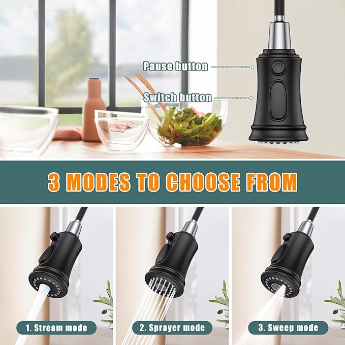 Kitchen Faucet with Pull Down Sprayer, Hurran Commercial Stainless Steel Kithcen Faucets, Single Handle Spring Faucets for Kitchen Sink, Sink Faucet for Farmhouse Wet Bar or RV, Matte Black