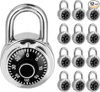 Combination Padlock 12 Pack, Fixed Dial Combination Padlock with Different Combinations, 2 in. Wide. Black Turntable, Lock for Gym & Locker, School, Toolbox, and More