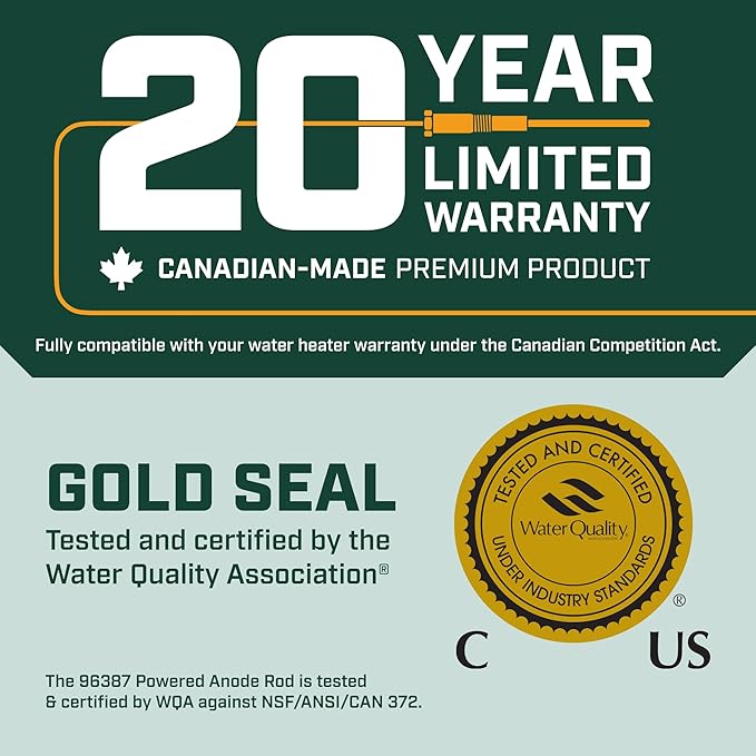Corro-Protec Powered Anode Rod for Water Heater, 20-Year Warranty, Eliminates Rotten Egg/Sulfur Smell within 24 hours, Stops Corrosion and Reduces Limescale, Electrical Anode Rod Made of Titanium