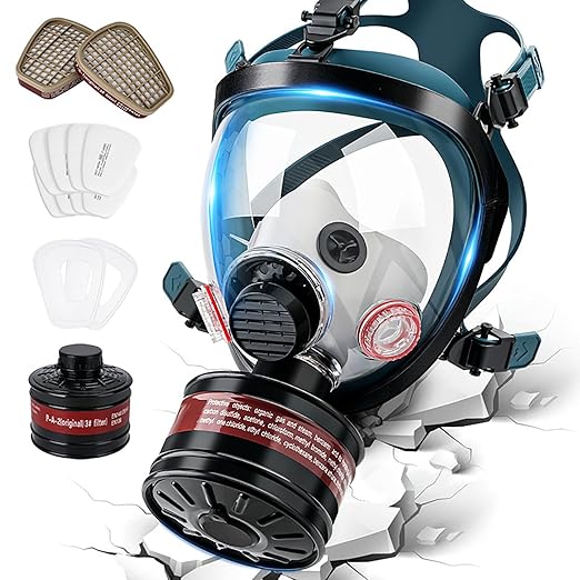 Full Face Gas Mask Respirator, Gas Masks Survival Nuclear and Chemical with 40mm Activated Carbon Filter & 6001 Filters, Respirator Mask for for Organic Vapor, Chemicals, Paint, Dust, Particles