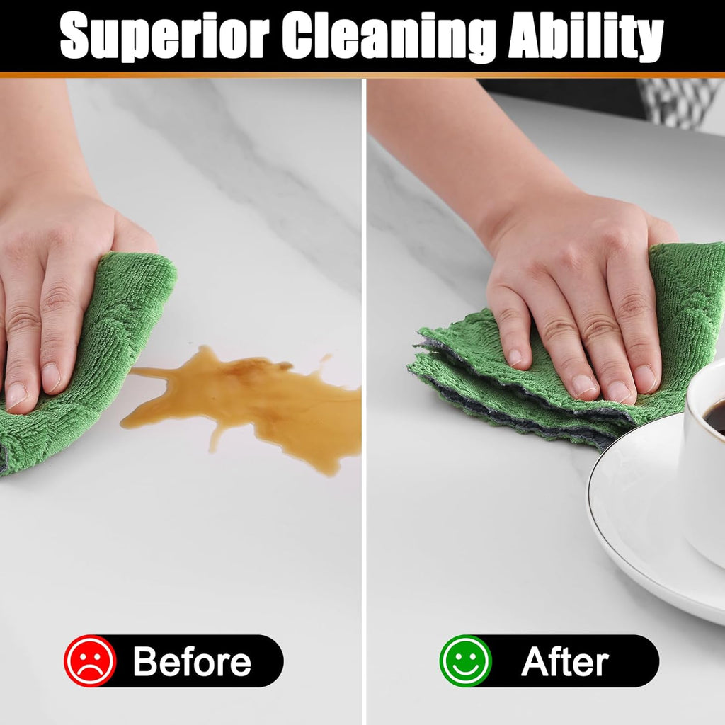 Mordimy 24 Pack Kitchen Cloths Dish Towels (10" x 10", Dark Grey & Grass Green), Super Soft and Absorbent Dish Cloths, Coral Velvet Microfiber Cleaning Cloth, Nonstick Oil Fast Dry Dishcloths