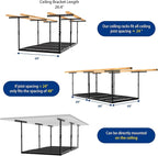 4x8 Overhead Garage Storage Rack with 4 Extra Hooks – Adjustable Heavy-Duty Garage Ceiling Storage Racks (22"-40"), Holds 600 lbs, 22 lbs per Hook, Steel Hanging Organizer for Tools, Bins & Bikes