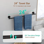 USHOWER Matte Black Bathroom Hardware Set, Modern 24-Inch Towel Bar Set Wall Mounted, Durable SUS304 Stainless Steel Bathroom Accessories Set, 4-Piece