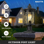 Outdoor Post Lighting Fixtures Pole Lantern Waterproof Aluminum Housing with Water Ripple Glass 16.5 Inch Height Large Size Pillar Light Outdoor for Garden Patio Pathway E26 Socket
