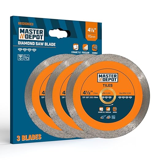 4-1/2" Continuous Rim Diamond Blade, Cutting Blade for Ceramic and Granite Tiles, Wet Cutting Blade, 4.5" x10mmx7/8-5/8 (3 Pack)