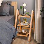 3 Step Ladder, Folding Step Stool with Anti-Slip Wide Sturdy Pedal, Multi-Use for Home and Kitchen Use, Space Saving-Woodgrain(300 lbs Capacity)