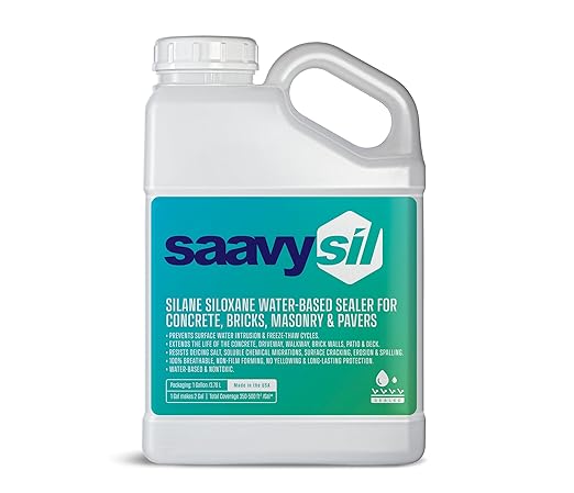 Silane Siloxane Penetrating Concrete Sealer – 1 Gallon Makes 2 Gallons – Eco-Friendly - Water-Based Waterproof Protection for Indoor/Outdoor Concrete, Masonry, Brick, Pavers & Stone – Clear Finish