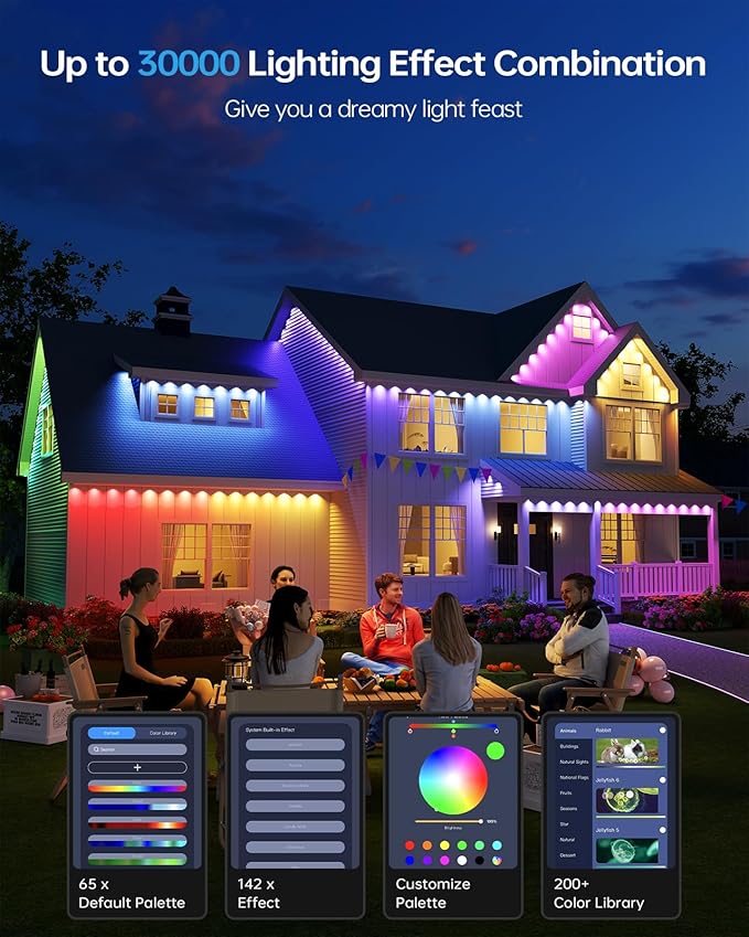 ASAHOM AI Permanent Outdoor Lights S107F, 400FT with 288 RGBCW LED Lights and Dual Output, 30,000 Lighting Effect Combination, IP67 Waterproof for House Halloween Christmas and Daily Decoration, White