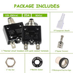 20A Manual Reset Push Button Circuit Breaker 125/250V AC 50V DC Thermal Overload Protector with Quick Connect Terminals and Waterproof Button Caps Assortment Kit(Pack of 1 pcs)