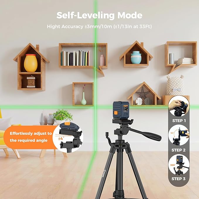 CIGMAN Laser Level with Tripod, (36.6 inch) 100Ft Self-Leveling Green Cross Line Laser, 150° Vertical Beam,Outdoor & Indoor Use – Picture Hanging, Tiling, Construction – Battery & Bag Included.