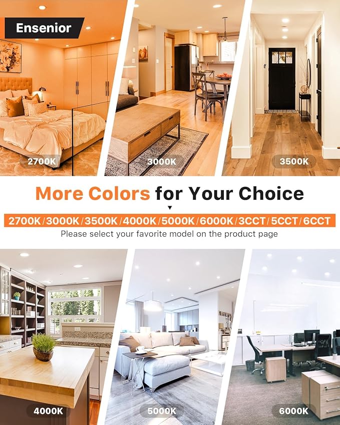 Ensenior 16 Pack 6 Inch LED Recessed Ceiling Light, Dimmable, 3500K Neutral White, 1050LM 12W 120V, High Brightness Canless Wafer Downlight - ETL&FCC&IC