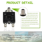 8A Manual Reset Push Button Circuit Breaker 125/250V AC 50V DC Thermal Overload Protector with Quick Connect Terminals and Waterproof Button Caps Assortment Kit(Pack of 1 pcs)
