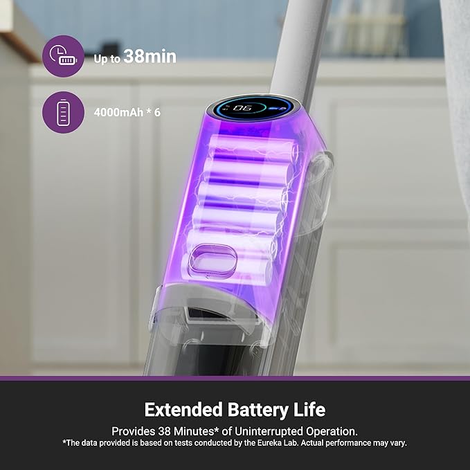 Eureka Cordless Wet Dry Cleaner, 170° Reclinable, Hot Air Drying Self Cleaning Vacuum and Mop Combo, Good for Hard Floors Pet Hair Sticky Messes, RapidWash 630, Purple