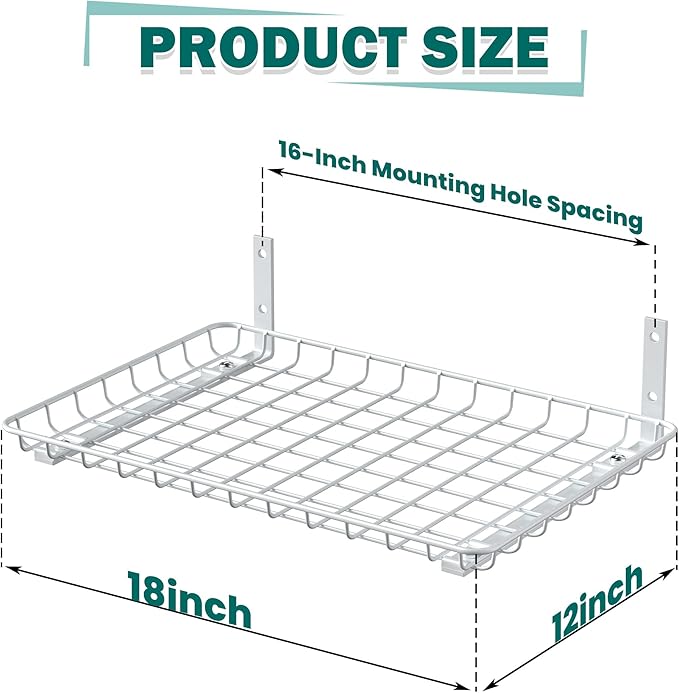 EVERHANGER Garage Wall Shelves 12x18 Inch, Wall Mounted Storage Shelf, Metal Shelf Rack, Heavy-Duty Shelf Organizer 2 Pack, White