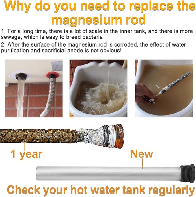 42'' Flexible Magnesium Anode Rod for Hot Water Heater Compatible with Rheem Reliance Richmond GE KenmoreTanks 3/4" NPT Thread 0.8'' Diameter Home Water Tank Anode Rod