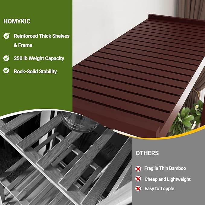 Homykic Bamboo Clothes Rack with Shelves and Double Hang Rods, Portable Closet System Garment Rack for Hanging Clothes, Tall Clothing Rack Corner Closet Organizer, Easy to Built, Espresso