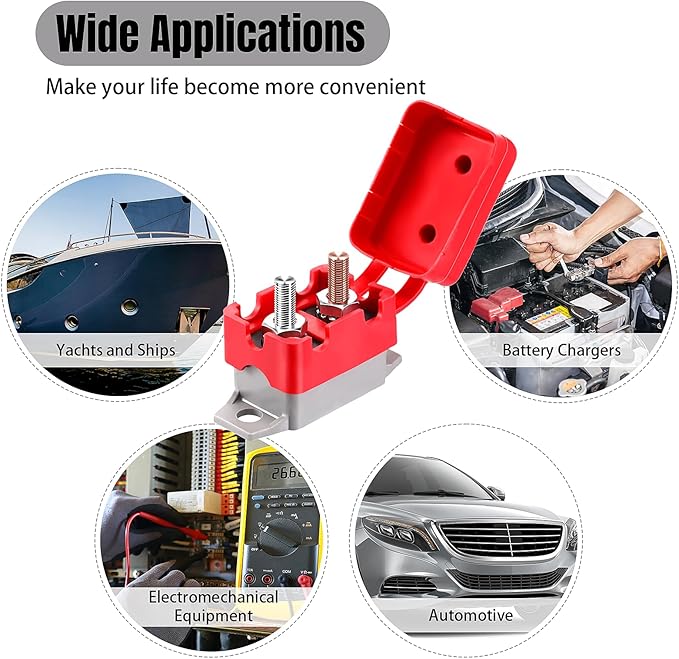 4 Pieces DC 12V - 24V Automatic Reset Circuit Breaker Circuit Breaker with Cover Stud Bolt for Automotive and More (25 Amp)