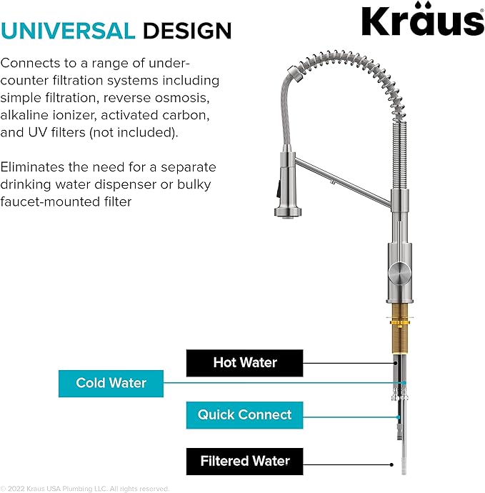 Kraus Bolden 2-in-1 Pull-Down Single Handle Kitchen Sink Filter Water Faucet for Reverse Osmosis or Water Filtration System in Brushed Brass, KFF-1610BB