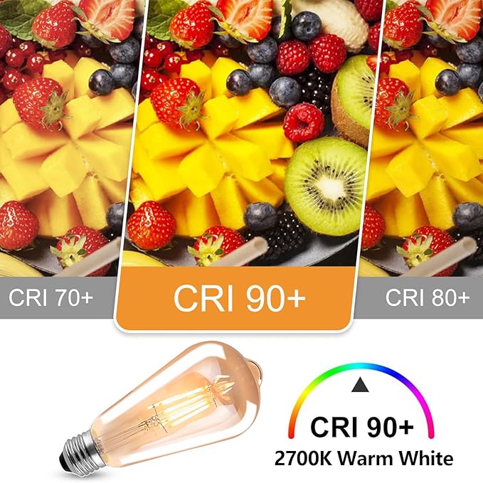 HESSION ST64 LED Edison Bulbs, 4W Equivalent 40W, Soft Light Amber Glass 2700K, LED Filament Bulbs with 90+ CRI E26 Medium Base, Dimmable Light Bulb for Home Lamp, Wall Sconce, Chandelier, 6 Pack