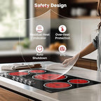 ThermoMate 36 Inch Electric Cooktop, 5 Burners Knob Control Built-in Ceramic Cooktop, 30" Radiant Electric Stove Top of 9000W with 9 Heat Levels, Hot Surface Indicator, 220-240v, Hard Wired
