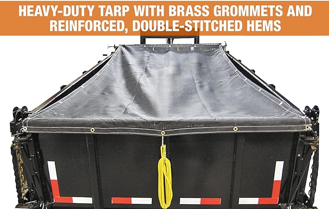 Buyers Products DTR7018 Manual Alumium Tarp System, 7 FT x 18 FT Mesh Tarp, Without Deflector, Dump Body Tarp Kit, Dump Trailer Accessories, Dump Body Accessories, Black