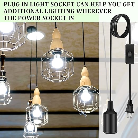 10 Pack Hanging Light Cord Pendant Light Cord with Switch Light Socket Extension Light Bulb Socket Cable Lamp Kit for E26 E27 Lamp Socket Lantern(Black, 12 Feet)