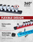 1/2" Magnetic Socket Holder Organizer - Aluminum Alloy Socket Rail Tray for Tool Box Drawer, Socket Rack with Extra 2Pcs Replacement Clips for Automotive Garage(Black)