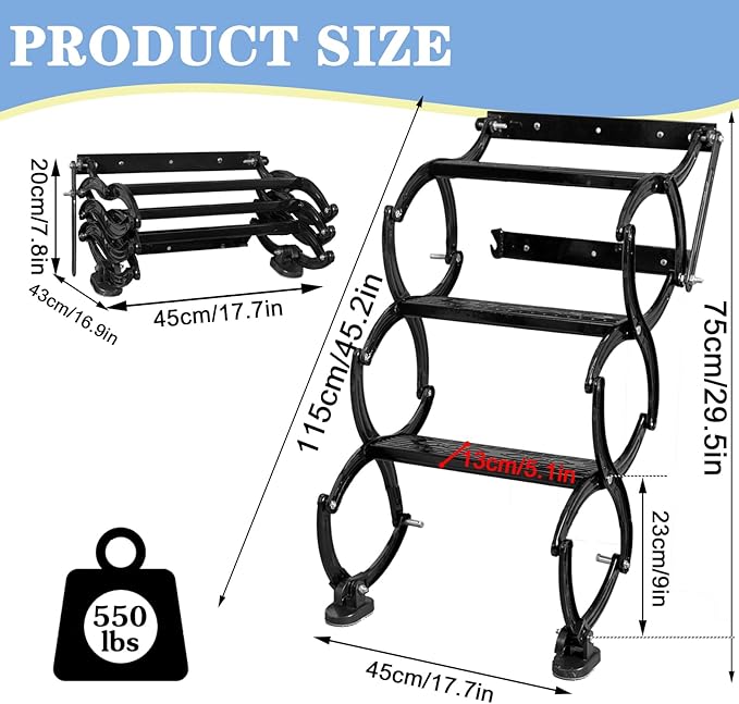 3 Steps Wall Mounted Attic Ladder, Indoor Attic Stairs Pull Down System, Metal Telescoping Step Ladders, Anti-slip Retractable Folding Stair, Loft Extension Steps Staircase for Garages(black, 3 Steps)