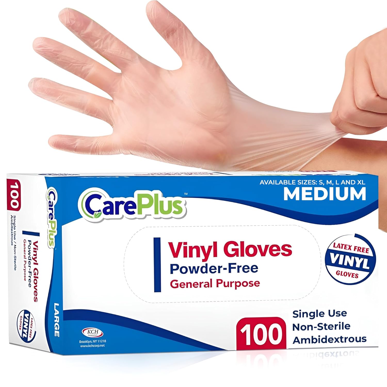 CARE PLUS Vinyl Gloves Clear Medium Size 100 Count | Heavy Duty, Non-Sterile, Powder-Free, Latex-Free Rubber | Food Prep, Kitchen & Cleaning Gloves, Ideal for Professional Use