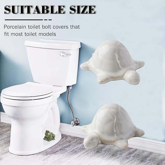 Toilet Bolt Covers, Turtle Ceramic Bolt Caps - Fun and Cute Bathroom Decor for Easy Installation - Decorative Bolt Caps for Bottom of Toilet (White turtle 2pcs)