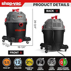 Shop-Vac 5430098 Ultra Quiet Wet/Dry Vacuum, 12 Gallon, 5.5 HP Powerful Suction & Heavy Duty for Jobsite, Garage, Workshop & Home