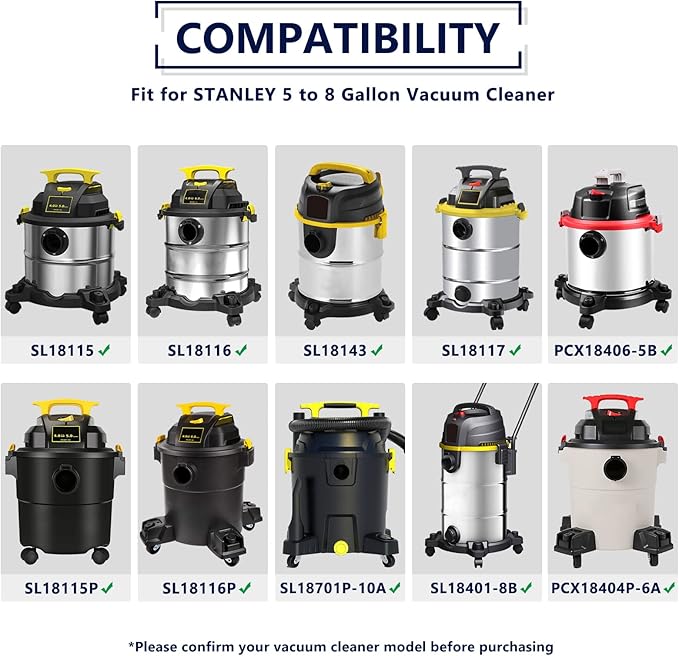 KEEPOW 15 Pack 5-8 Gallon Vacuums Bags, Compatible with Stanley SL18115, SL18116, SL18117, SL18158 and Porter-Cable PCX18406-5B, PCX18404P-6A– Durable, Easy Disposal for Wet/Dry Vacuums