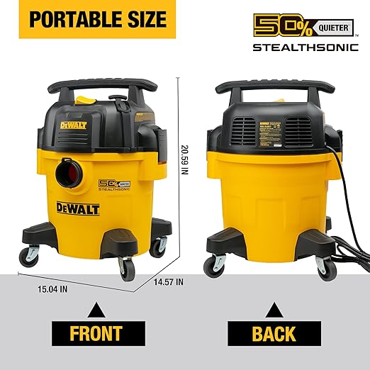 DEWALT Shop Vacuum 5-Gallon 4 HP STEALTHSONIC Wet/Dry Vacuum Cleaner DXV05P-QTB Ultra Quiet Poly Shop Vacuum with Powerful Suction for Garage, Jobsite, and Workshop