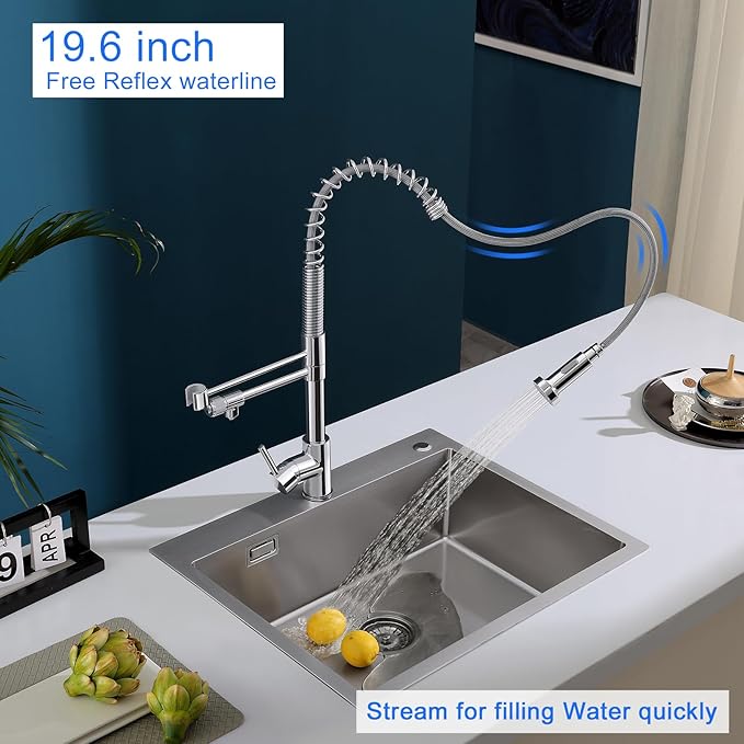 MENATT Commercial 3 in 1 Kitchen Faucet with Drinking Water Faucet, Pull-Down Single Handle Filter Kitchen Sink Tap for Water Filtration System, Brushed Nickel(Without Water Filtration Device)