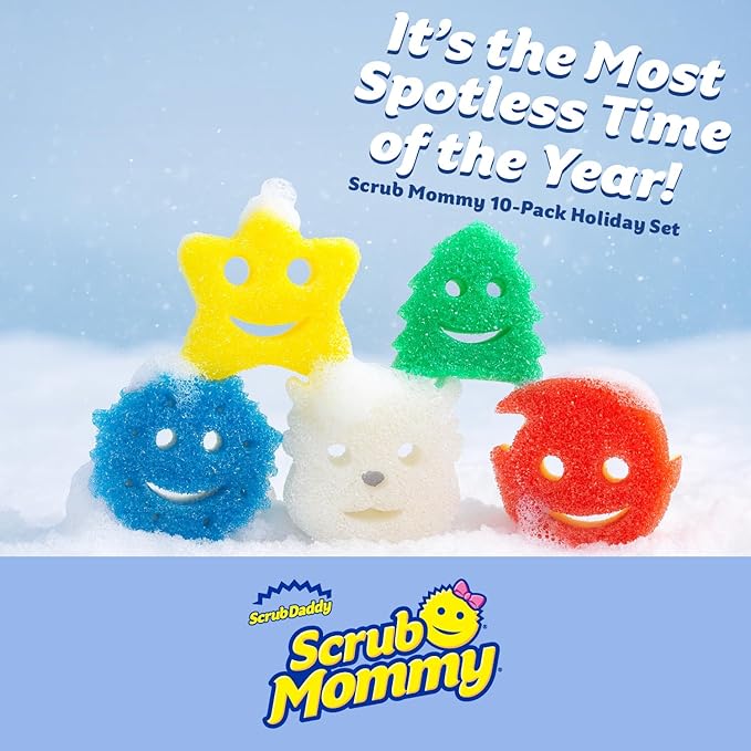 Scrub Daddy Scrub Mommy Holiday Christmas Tree Gift Box Set, Non-Scratch Christmas Cleaning Sponges for Kitchen, Dishes & Home, Dual-Sided Dish Sponges for Scrubbing, 10 Count (2 Pack of 5)