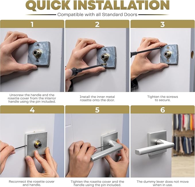 Mega Handles Prime Dummy Door Handles - 4 Pack Heavy Duty Brushed Nickel Door Handles, Non-Turning Door Handle for Closet & French Doors, Single Side, Fits All Standard Doors - Satin Nickel