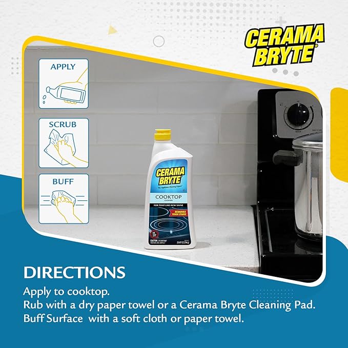Cerama Bryte Stainless Steel Appliance Cleaner & Removes Tough Stains Cooktop and Stove Top Cleaner for Glass - Ceramic Surfaces, 16 & 18 Ounces, 3-18 Ounces + 1-16 Ounce
