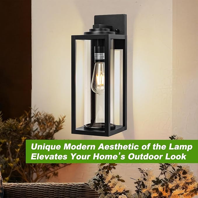 20inch Large Outdoor Wall Lights - 2 Packs Modern Black Exterior Light Fixture with Clear Glass Shade, Waterproof Porch Lighting for House, Farmhouse Sconces Lantern for Front Door, Garage
