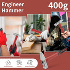 2-Piece Outdoor Axe and Engineer Hammer Set, 13.8" Camping Hatchet with Forged Steel Blade & 400g Cross Peen Hammer, Shock-Absorbing Grip, for Wood Splitting, Bushcraft, DIY, Metalworking