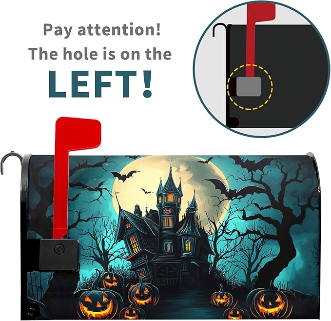 Kawani Halloween Mailbox Covers Magnetic Spooky Pumpkin Castle Bat Scary Night Happy Halloween Seasonal Holiday Post Letter Box Cover Standard Size 21x18 Inch for Garden Yard Decor