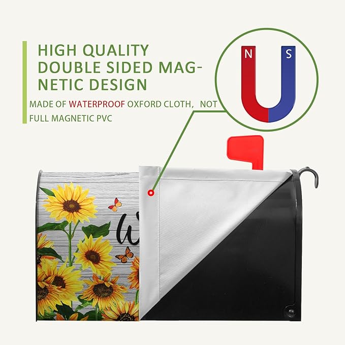 Summer Sunflowers Welcome Mailbox Covers Magnetic Large Size Yellow Flower Mailbox Post Cover Summer Floral Mailbox Wraps Oversized Mailbox Outdoor Decor for Garden Yard 21x25.5 Inch