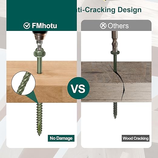 #14 x 10 Wood Structural Screws 50 Pack Hex Head Lag Screws, Rust Resistant Timber Screws for Timber/Log/Landscaping Wood (Green)