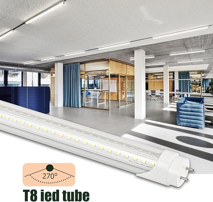 12 Pack 4FT T8 LED Tube Light 40W G13 Bi-Pin Cap 6000K Cool White with Dual Row LEDs T8 T10 T12 Fluorescent Light Bulbs Replacement 4 Foot Shop Lights, Dual-End Powered