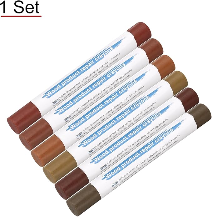 HARFINGTON Wood Filler Sticks 6 Colors Wooden Wax Touch Up Furniture Repair Crayons for Brown, Red, Begonia, Red Oak, Light Teal, Light Red Maple